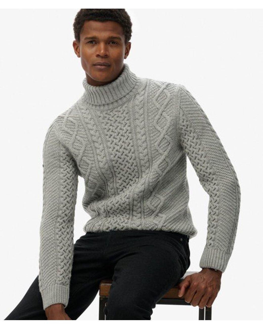 Superdry Gray & Co Jacob Cable Roll Neck Jumper for men