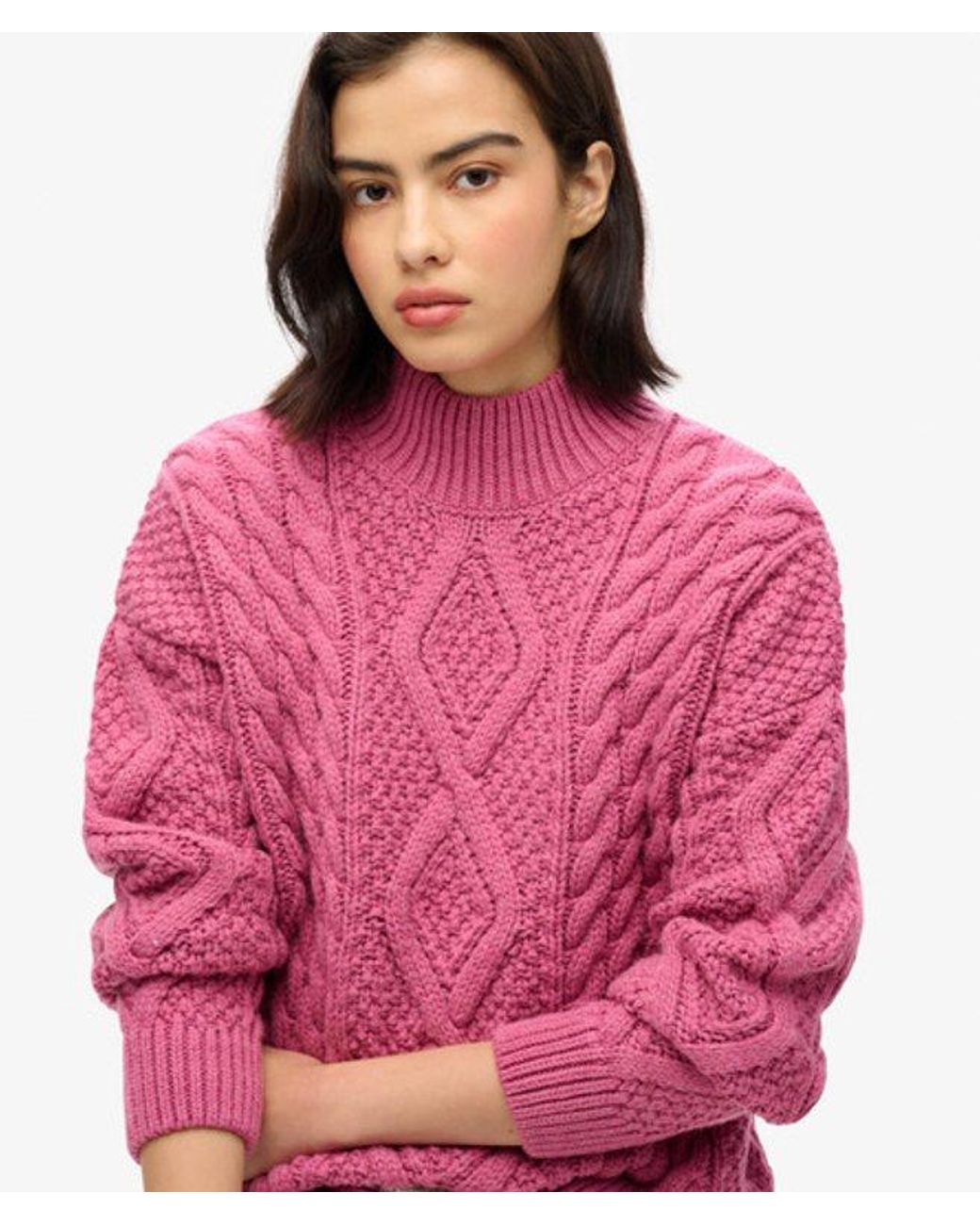 Superdry Red & Co Aran Cable Knit Polo Jumper