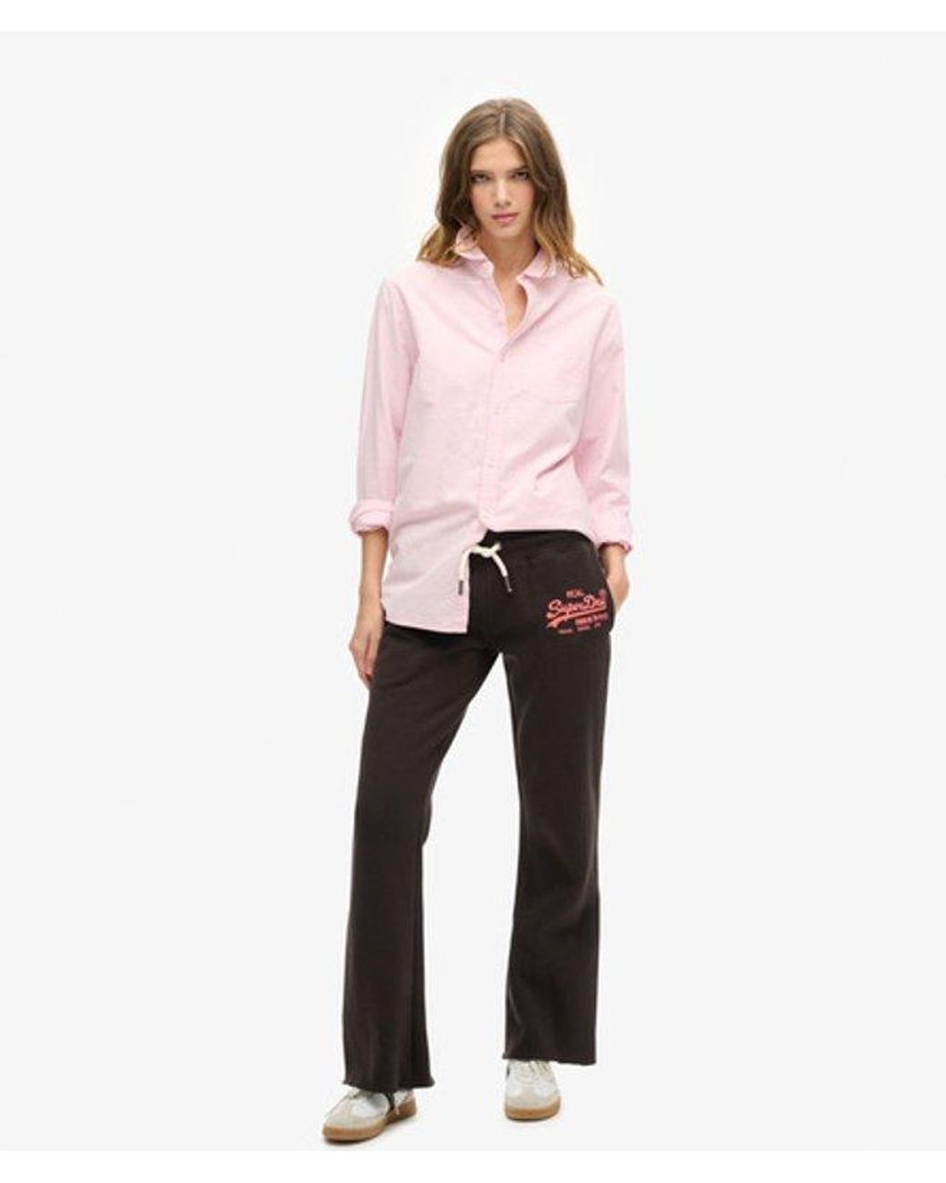 Superdry Pink & Co Ladies Classic Embroidered Neon Vintage Logo Low Rise Flare joggers