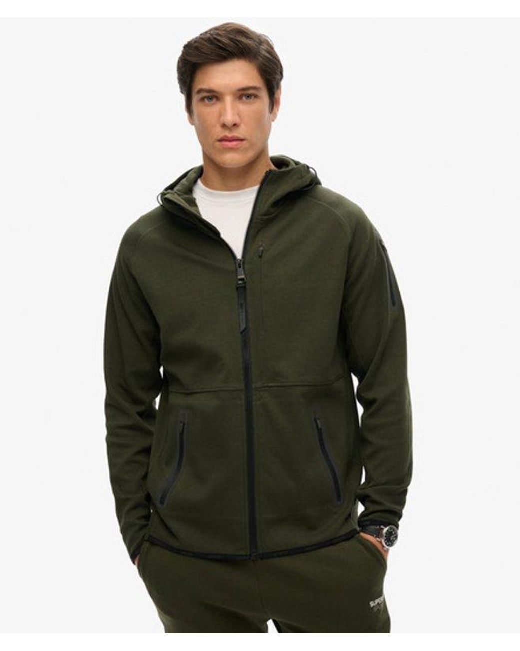 Superdry Green Tech Logo Loose Zip Hoodie for men