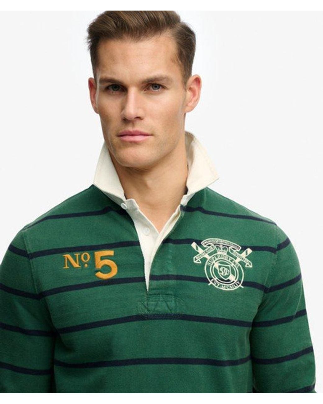 Superdry Green & Co Double Emblem Stripe Rugby Top for men