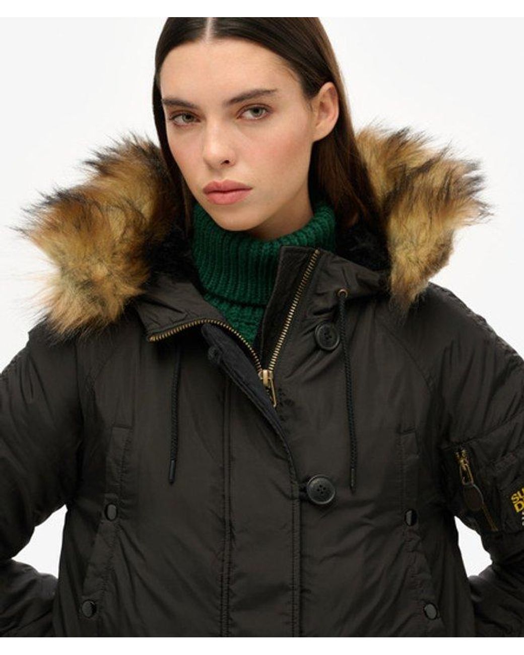 Superdry Black & Co Classic Logo Patch Military Hooded Ma1 Parka Coat