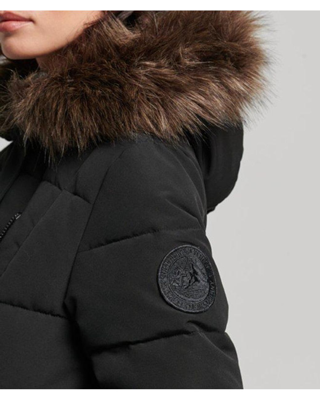 Superdry Black & Co Everest Long Faux Fur Coat