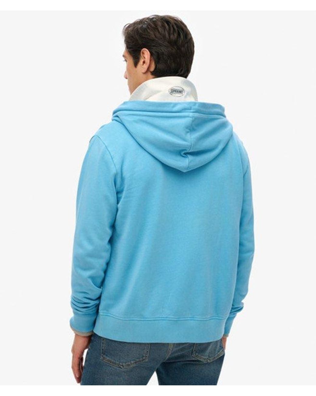 Superdry Essential Logo Washed Hoodie Met Rits Grootte: L in het Blue voor heren