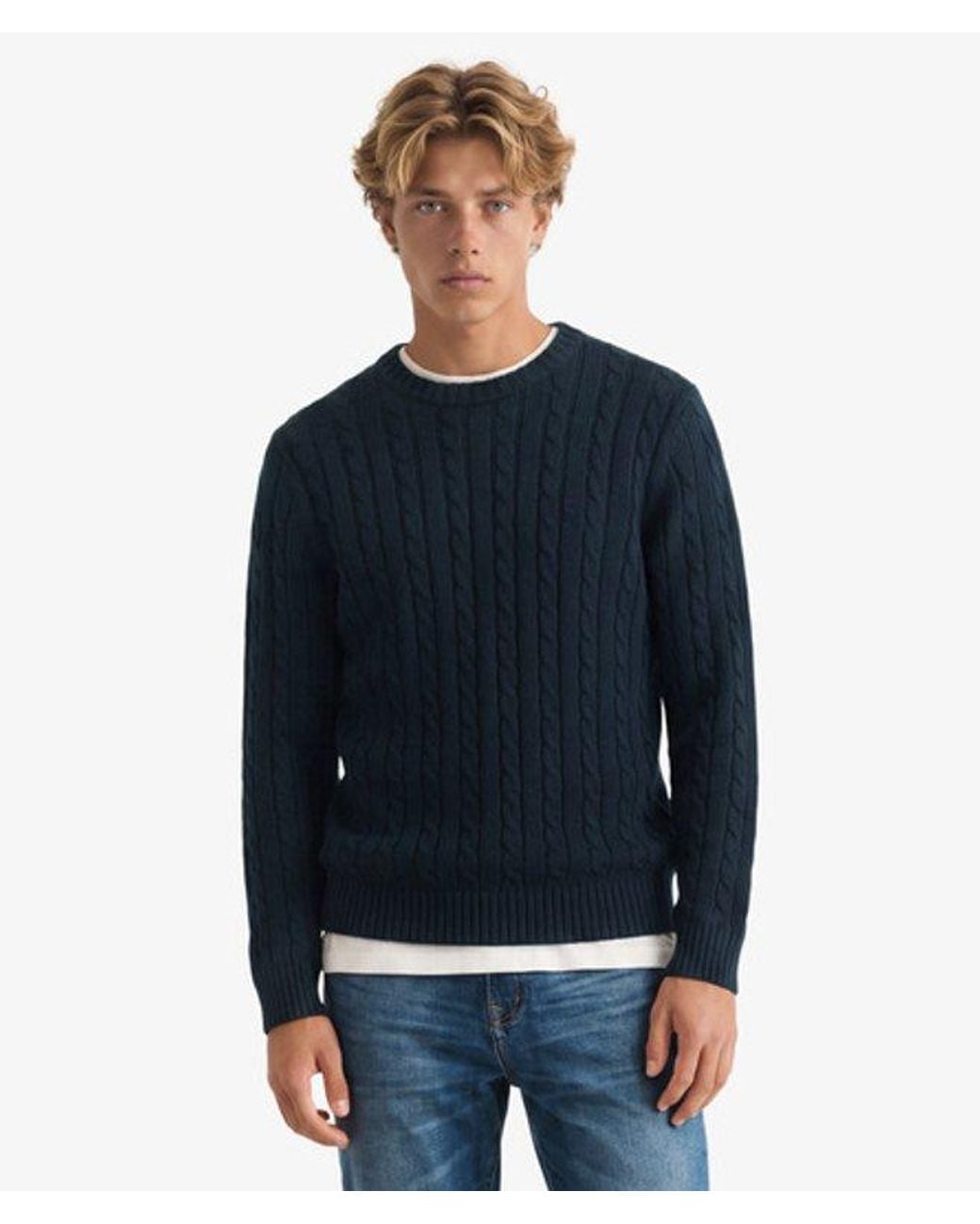 Superdry Blue & Co Cotton Cable Knit Crew Jumper for men