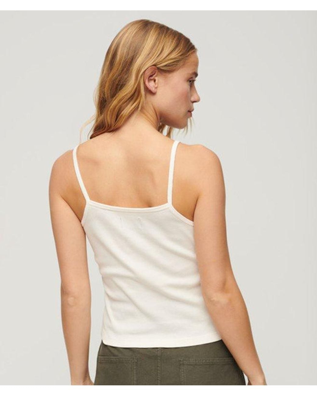 Superdry Green Athletic College Graphic Rib Cami Top Cream