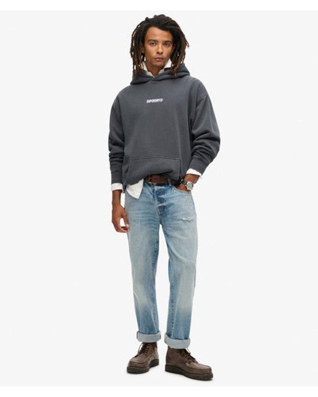 Superdry Gray & Co Micro Logo Graphic Loose Hoodie for men