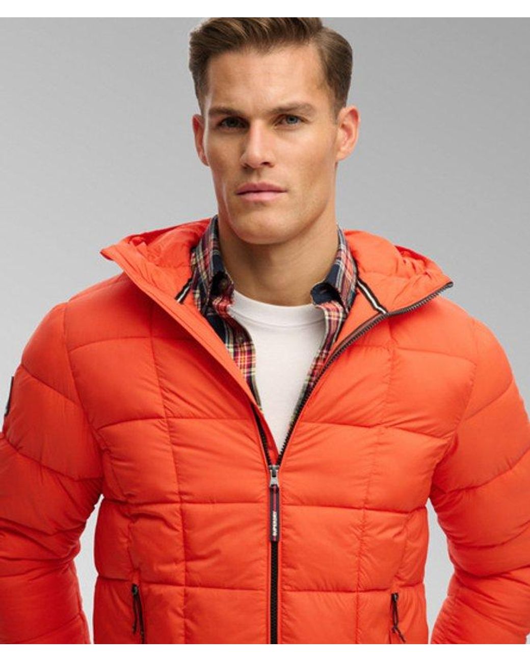 Superdry Red & Co Hooded Box Quilt Fuji Lite Jacket for men