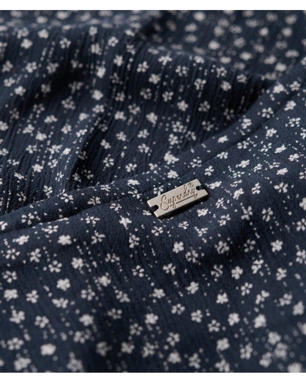 Superdry Blue Floral Printed Button-up Short Sleeve Midi Tea Dress