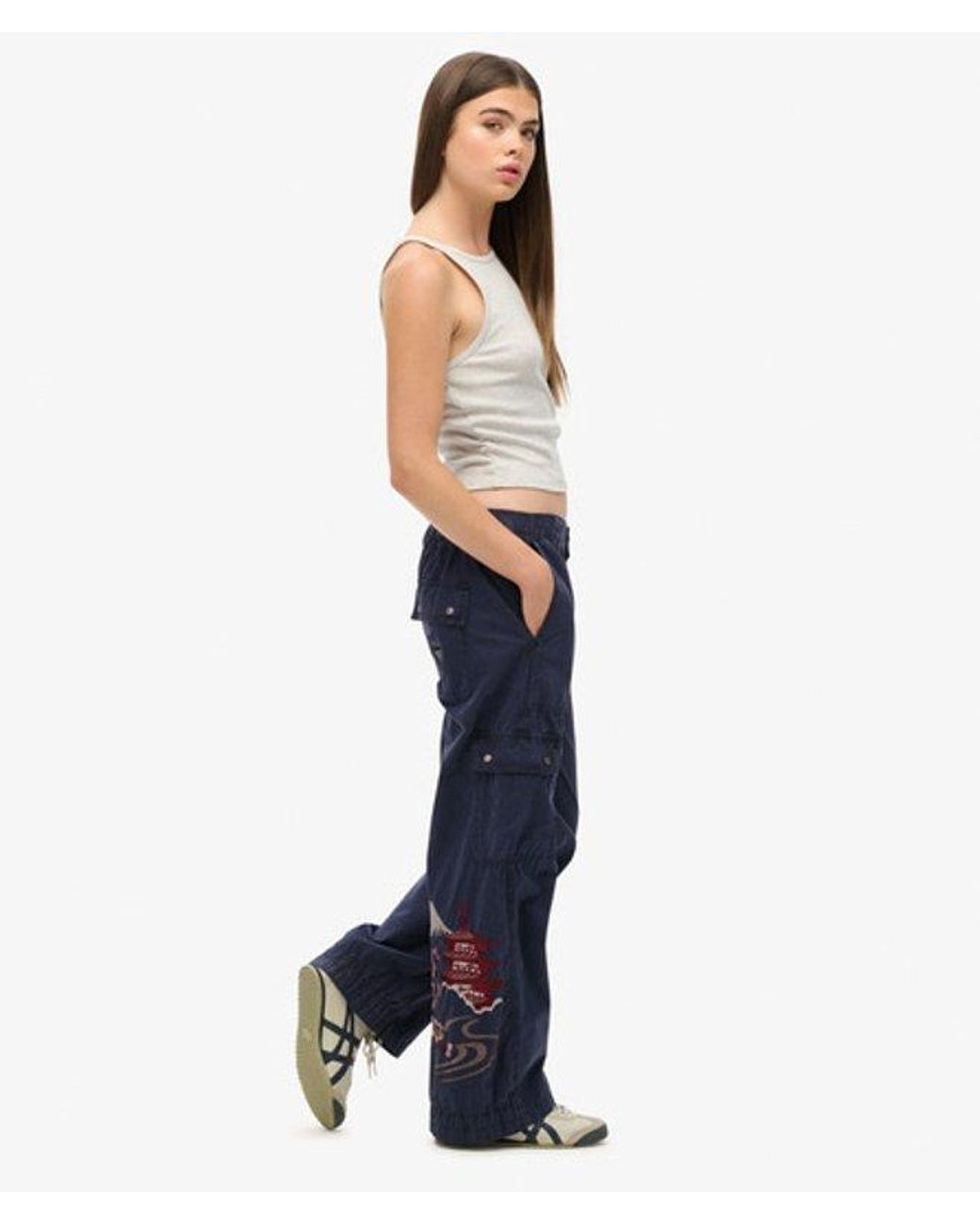 Superdry Blue & Co Low Rise Embroidered Cargo Pants