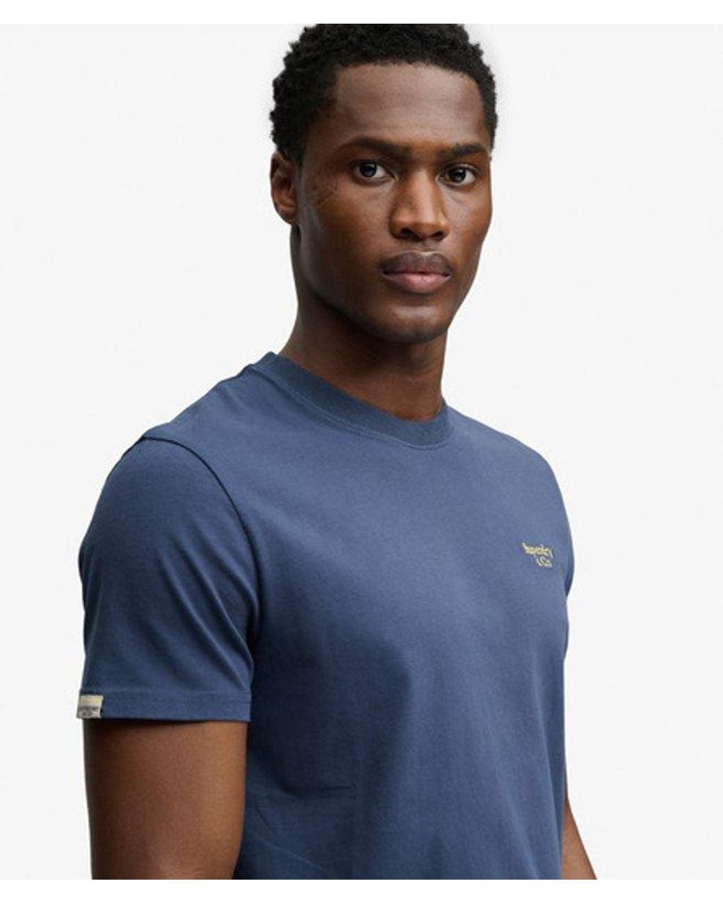 Superdry Blue & Co Essential Serif Logo Embroidered T-shirt for men