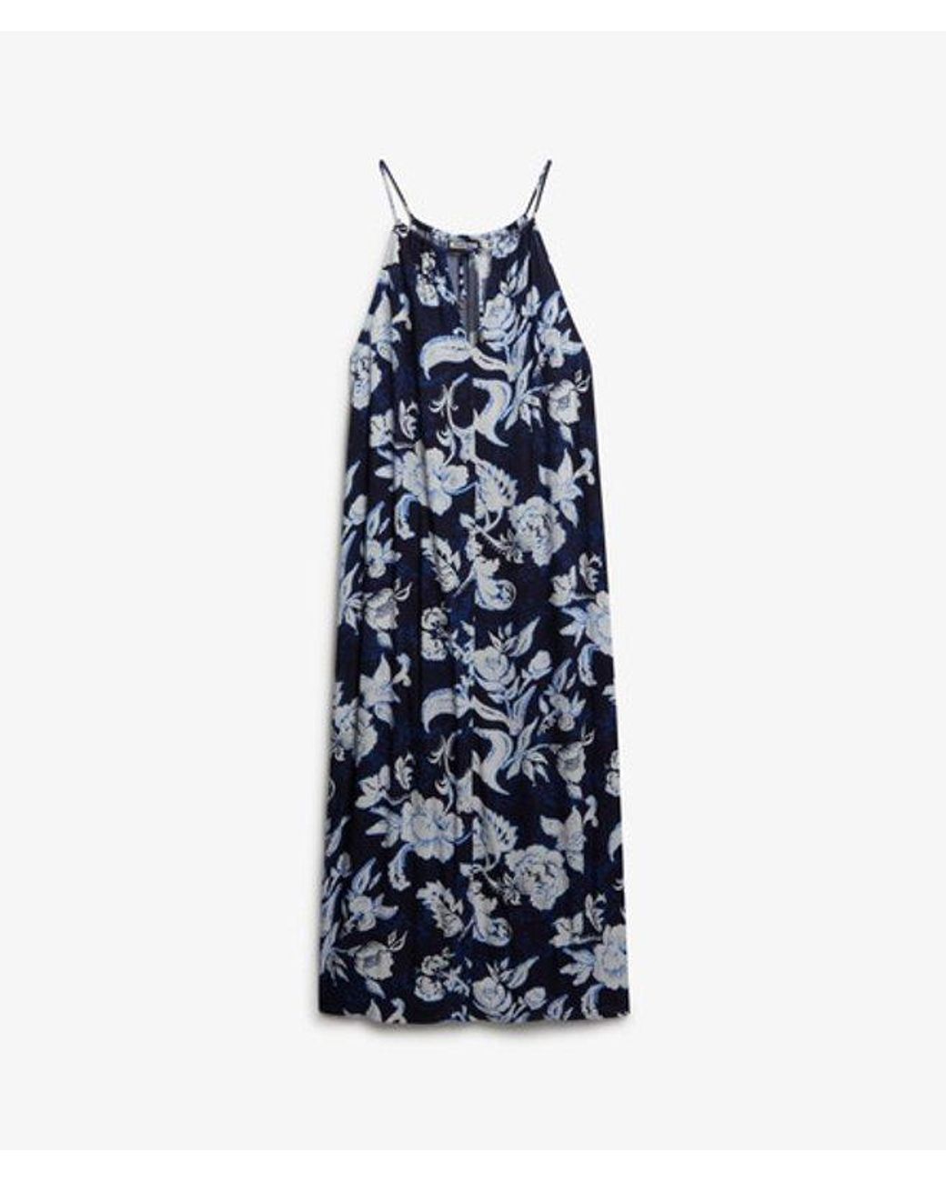 Superdry Blue Floral Print Beach Cami Maxi Dress