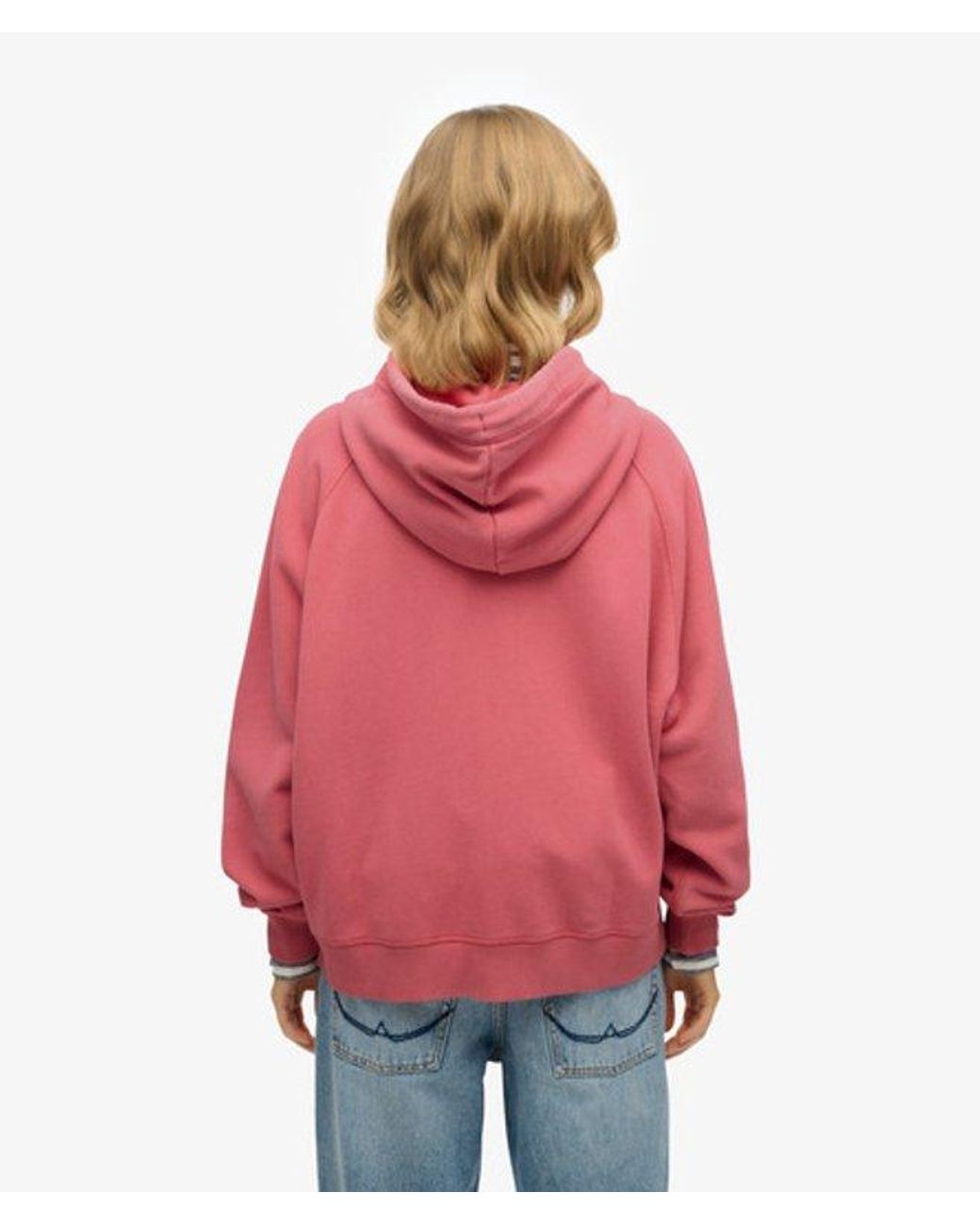 Superdry Red Essential Logo Oversized Raglan Zip Hoodie