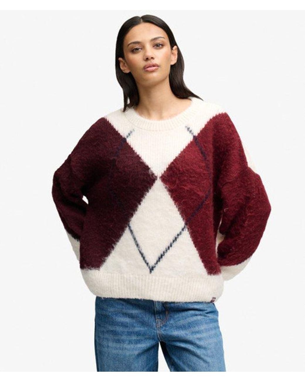 Superdry Natural & Co Slouchy Brushed Argyle Knit Jumper