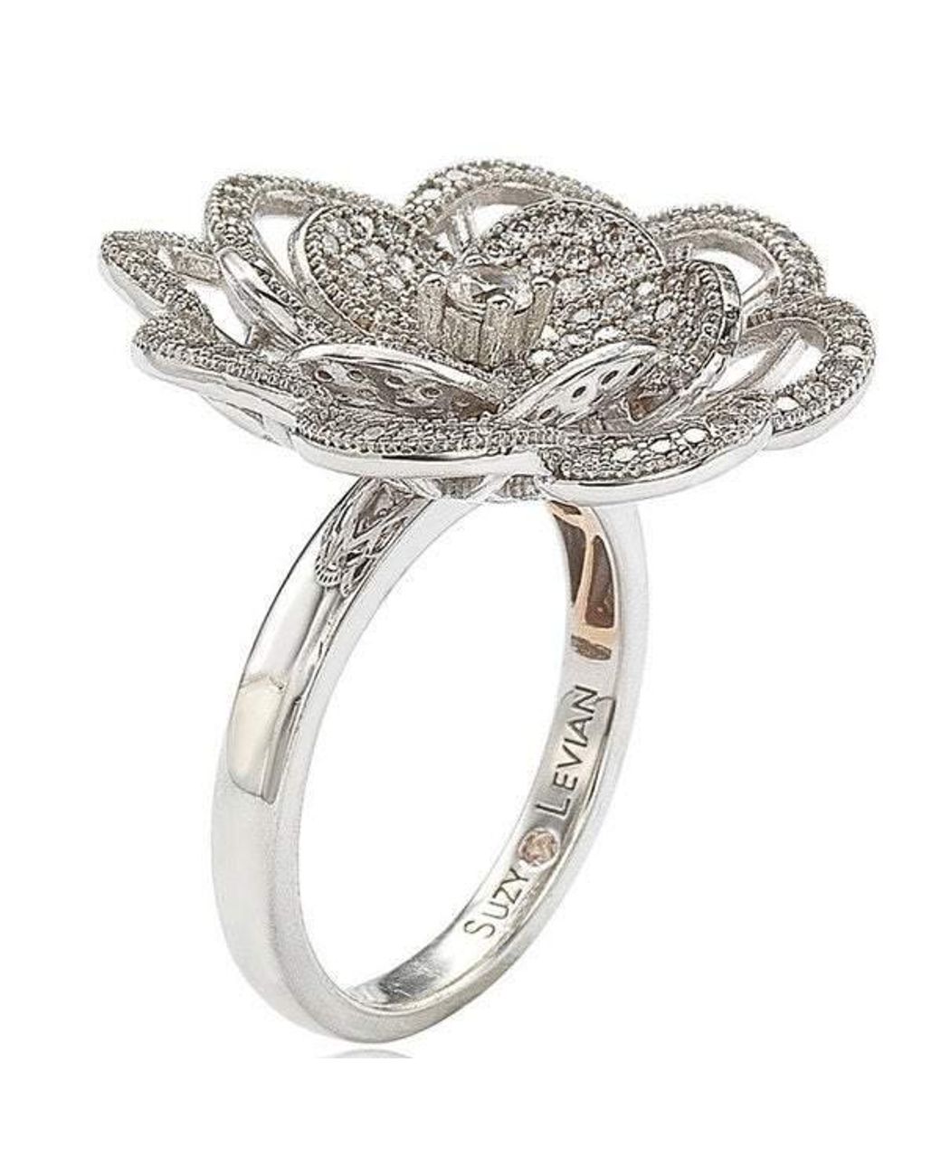 Suzy Levian Sterling Silver Cubic Zirconia Flower Ring in Metallic - Lyst