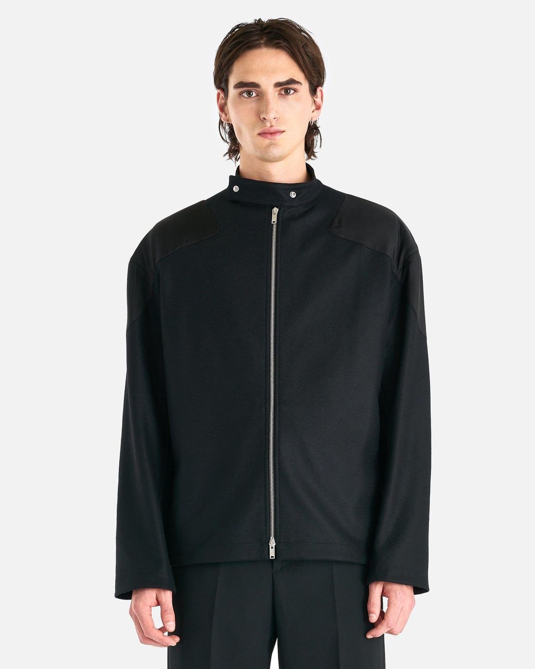 Jil Sander Full-zip Wool Melton Jacket in Black for Men | Lyst