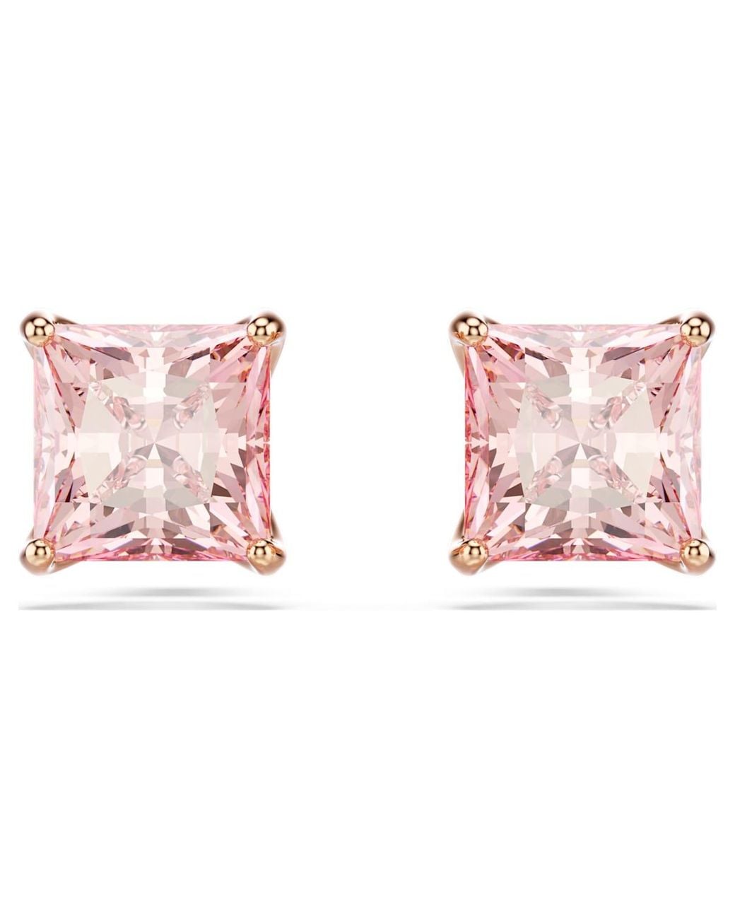 Swarovski Pink Stilla Stud Earrings, Square Cut, 18K Rose Finish
