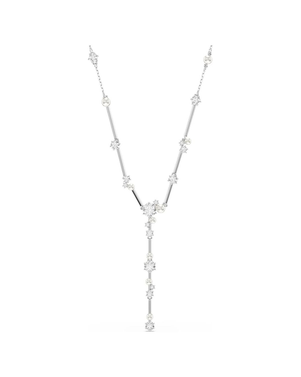 Swarovski Metallic Constella Y Necklace, Crystal Pearl, Round Cuts, Rhodium Plated