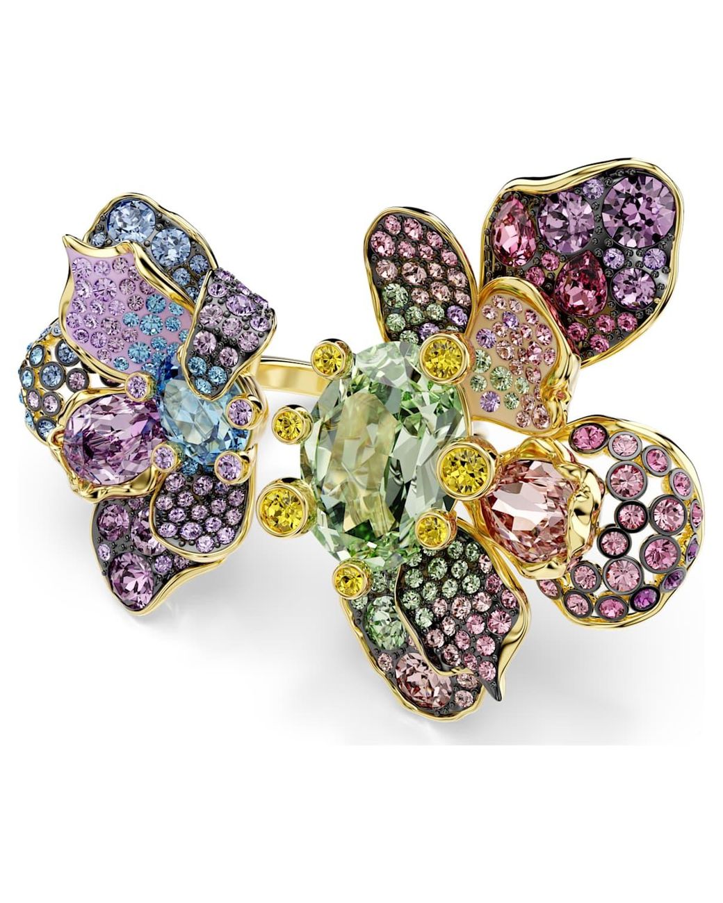 Anello idyllia, taglio misto, pavé, fiore di Swarovski in Metallic