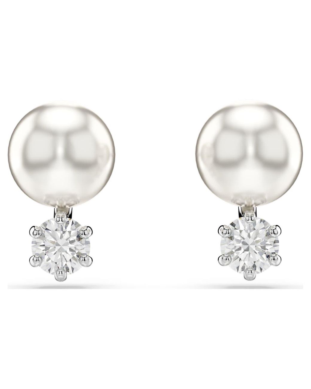 Swarovski Metallic Matrix Stud Earrings, Crystal Pearl, Round Cut, Rhodium Plated