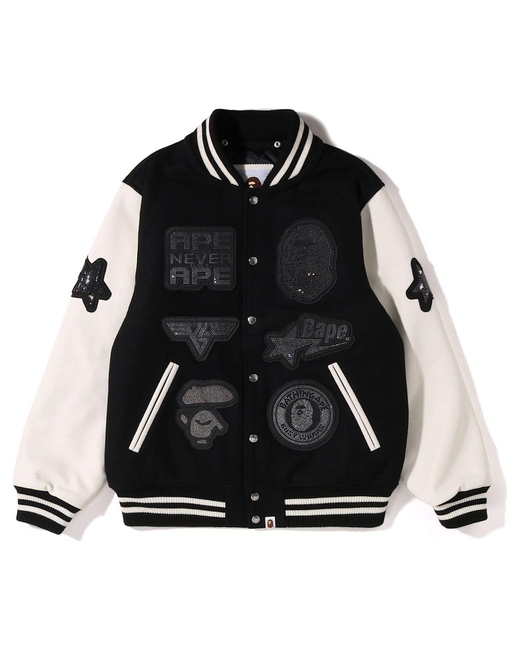 Swarovski Black A Bathing Ape Shark Hooded Varsity Jacket, And