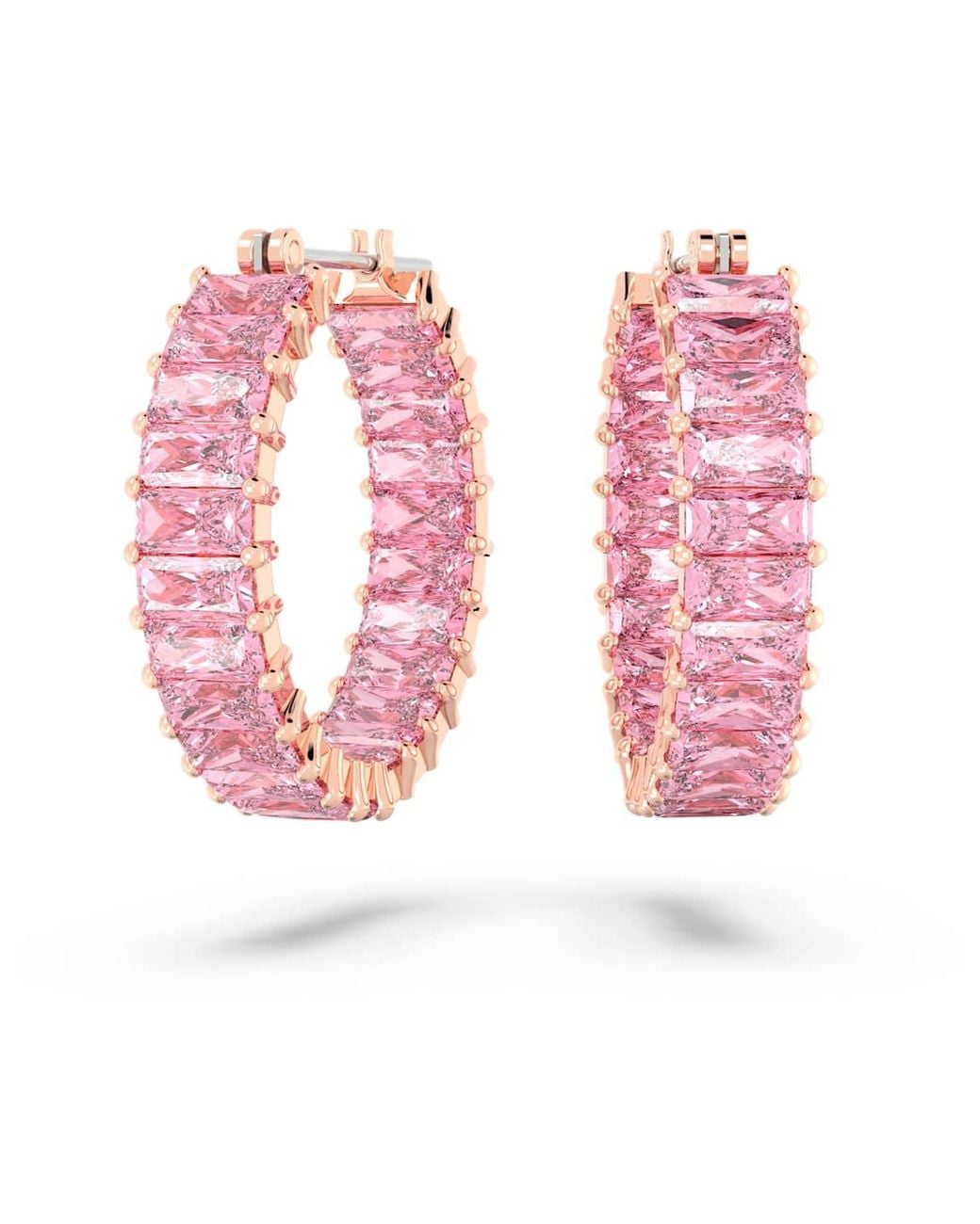 Swarovski Pink Matrix Hoop Earrings, Baguette Cut, 18K Rose Finish