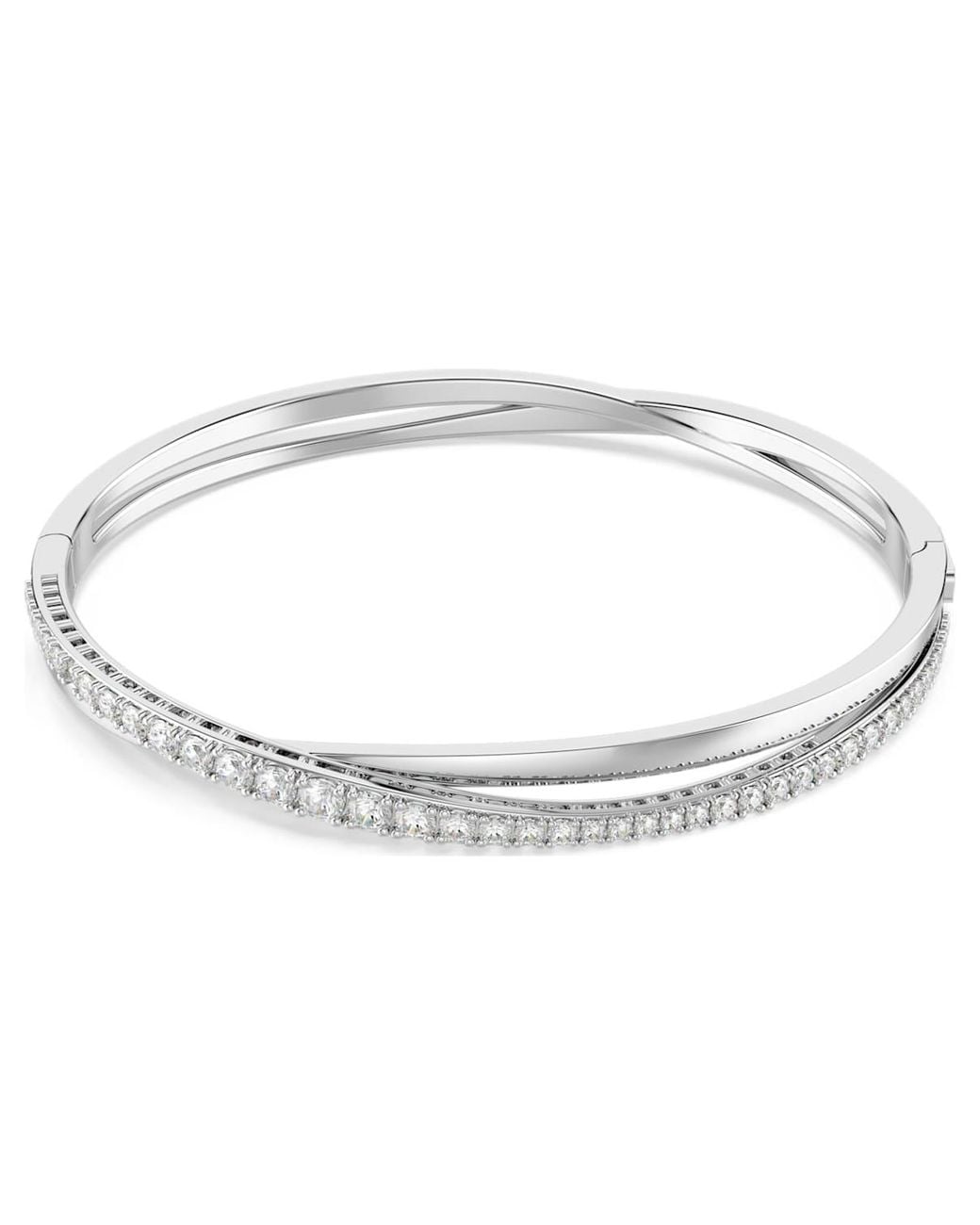 Swarovski Metallic Hyperbola Bangle Bracelet With Clear Crystals On A Rhodium Finished Setting