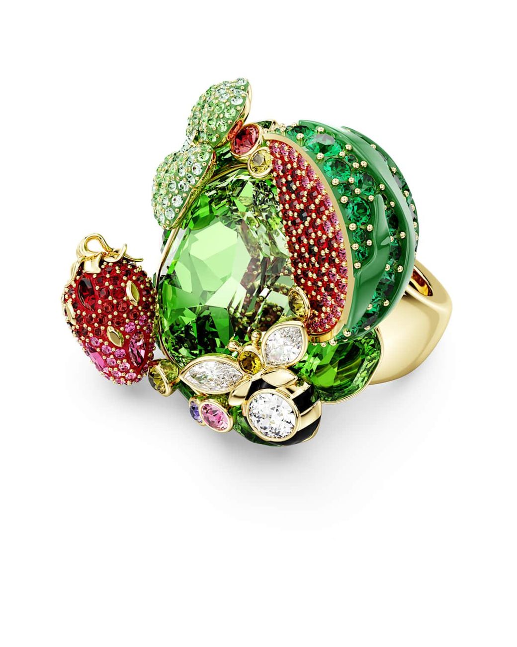 Anello Con Motivo Idyllia, Placcato Color Oro di Swarovski in Green