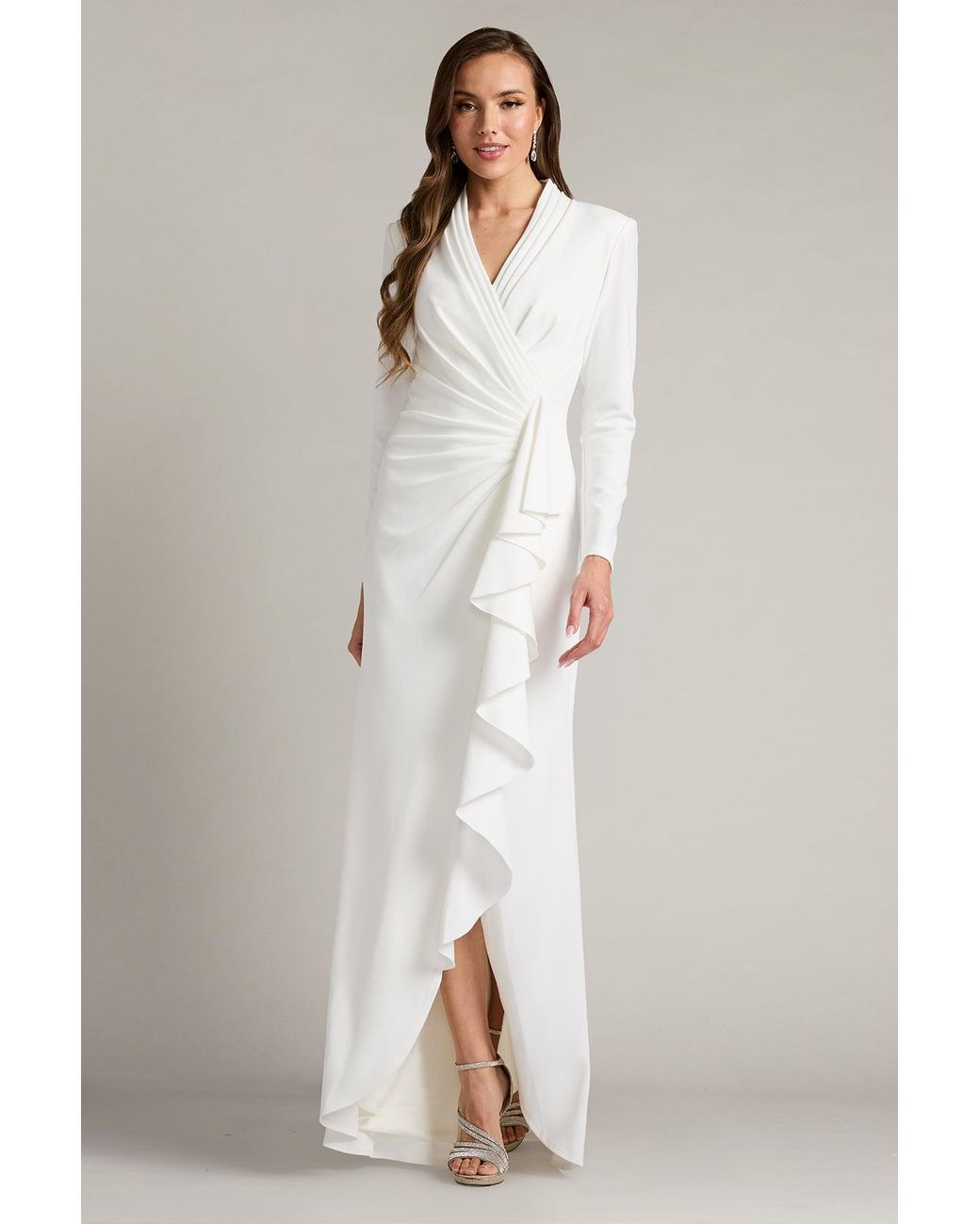 Tadashi Shoji Markum Long-Sleeve Flounce Gown-Ivory in White | Lyst
