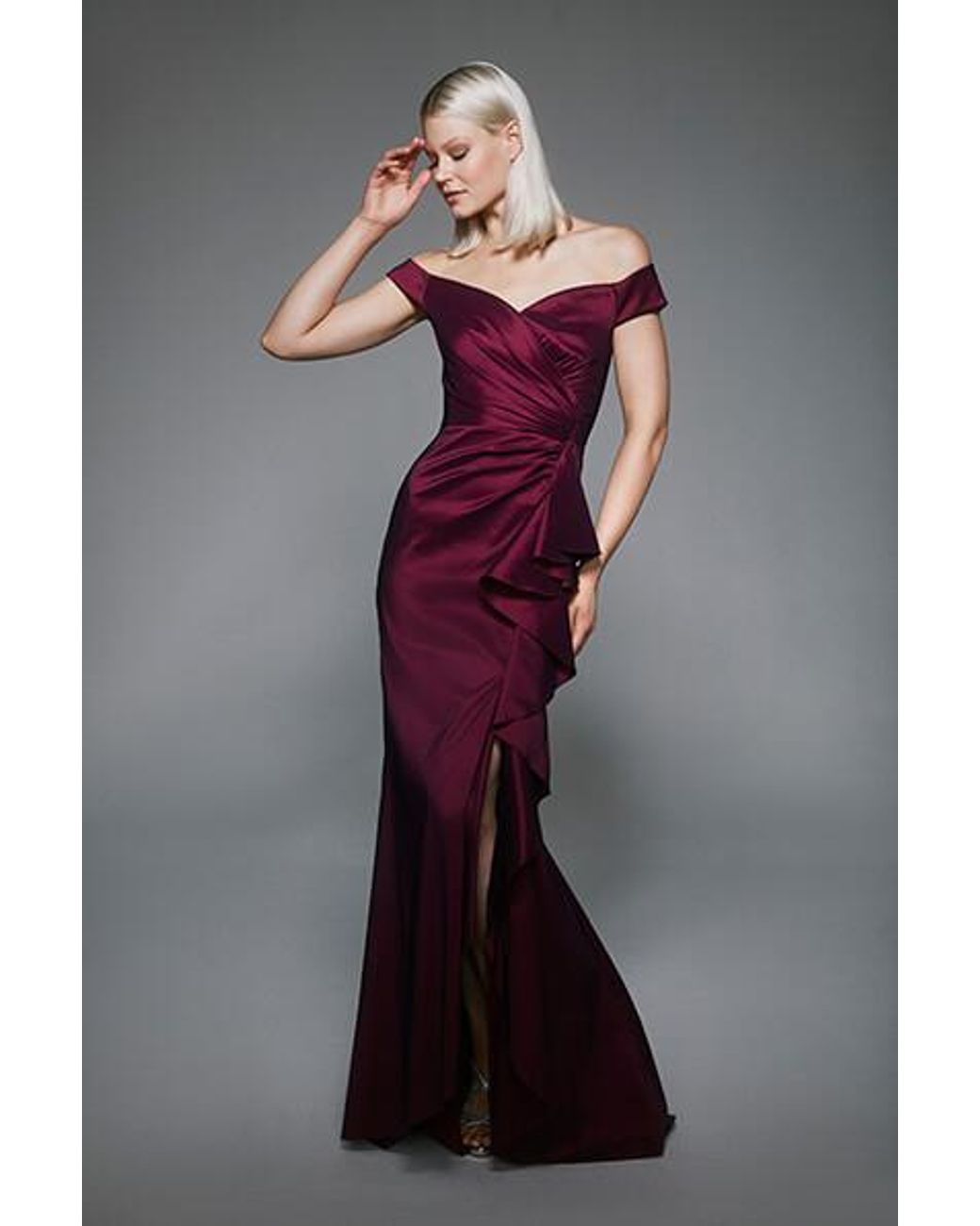 maci off the shoulder taffeta ball gown