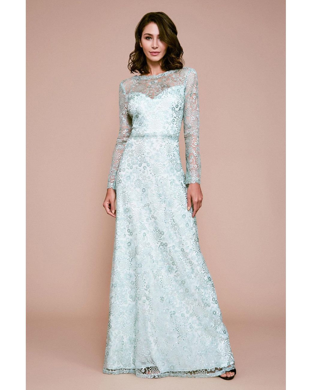 Tadashi Shoji Volans Long Sleeve Sequin Gown Lyst