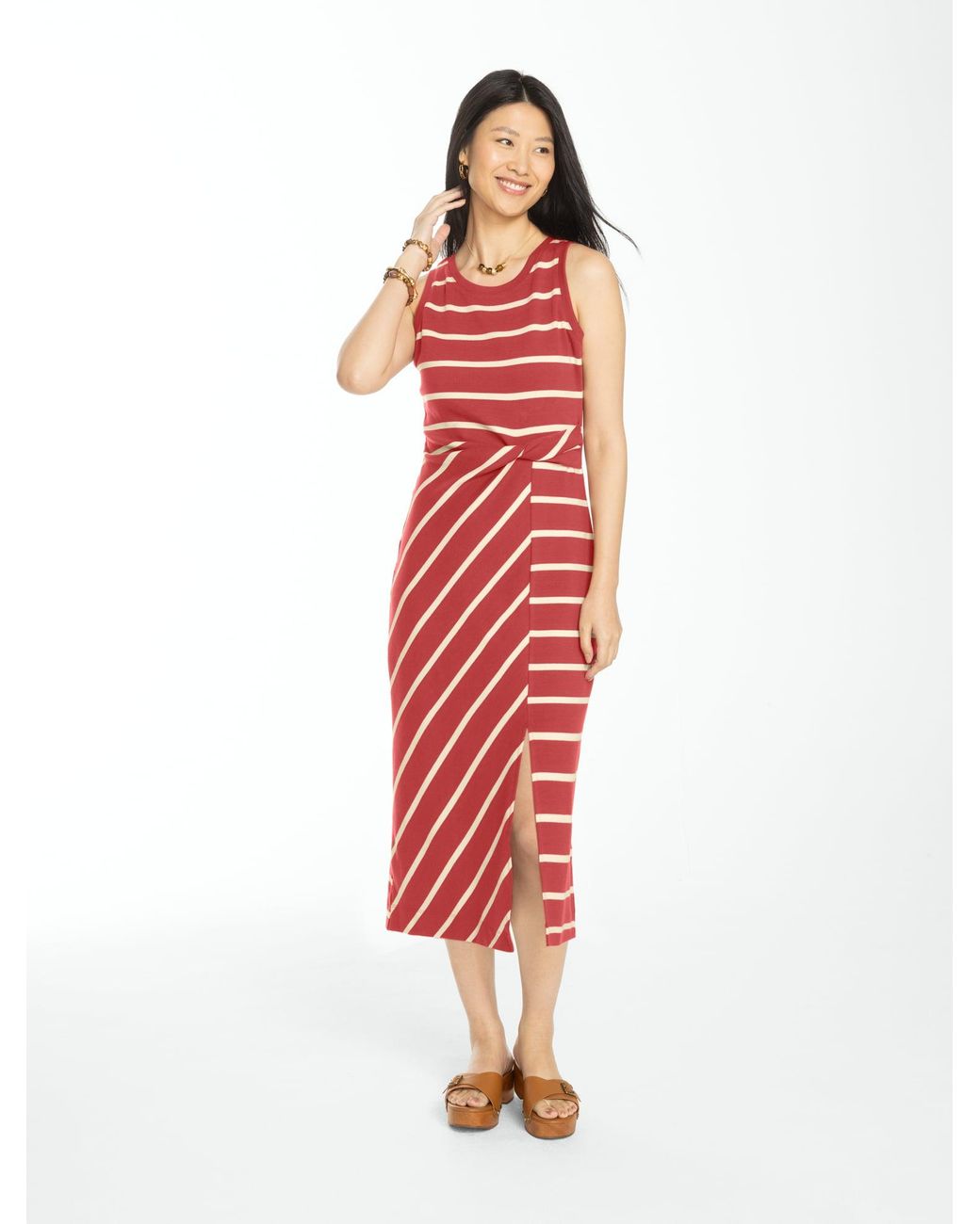 Talbots Red Twist Front Knit Midi Dress