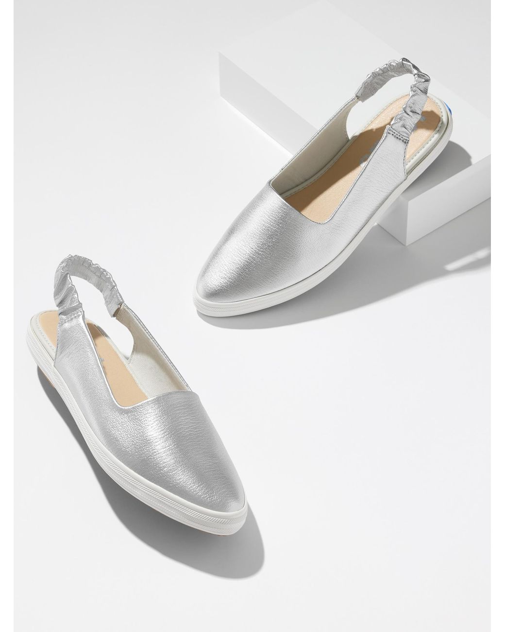 Keds White ® Metallic Leather Point Slingback Sneakers