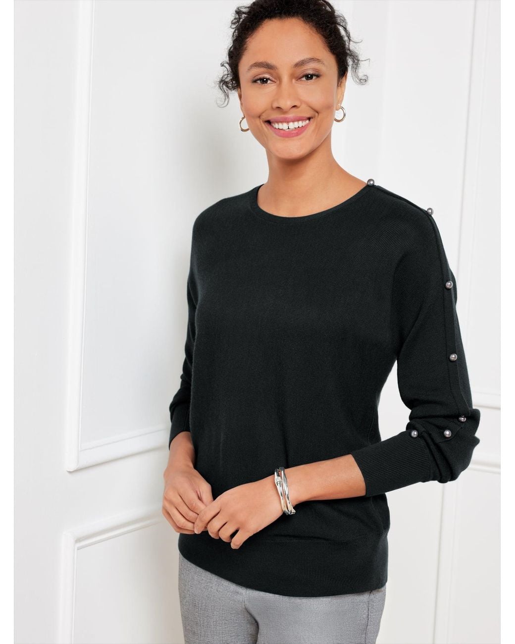 Talbots Black Wool Blend Button Dolman Sweater