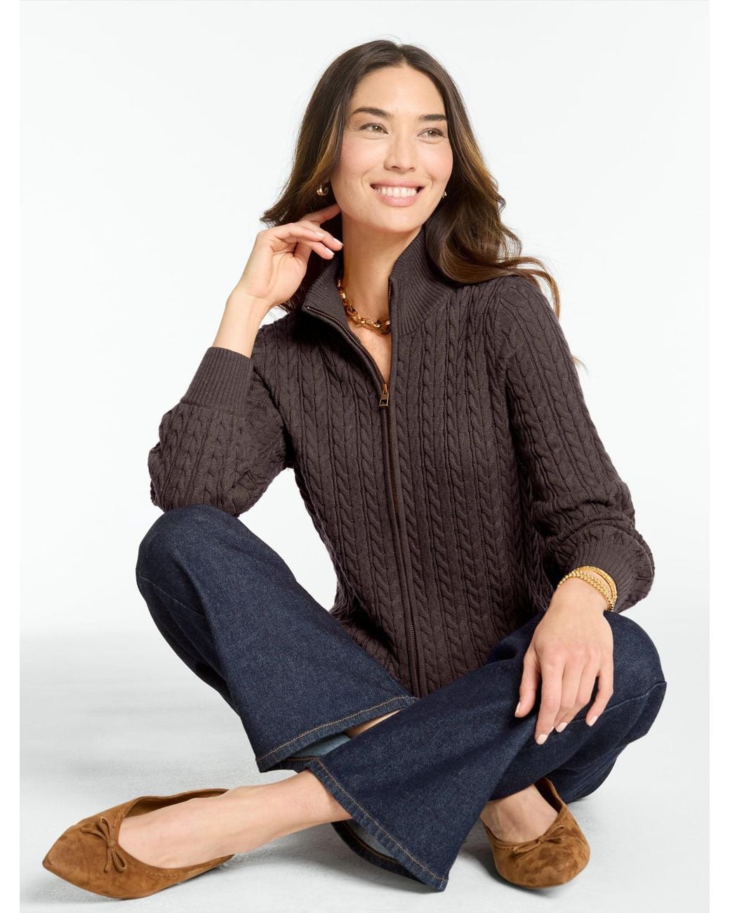 Talbots Blue Cable Knit Full-zip Cardigan Sweater