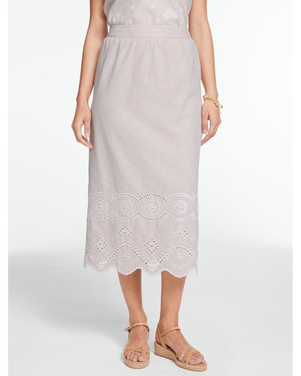 Talbots Multicolor Embroidered Linen A-line Skirt