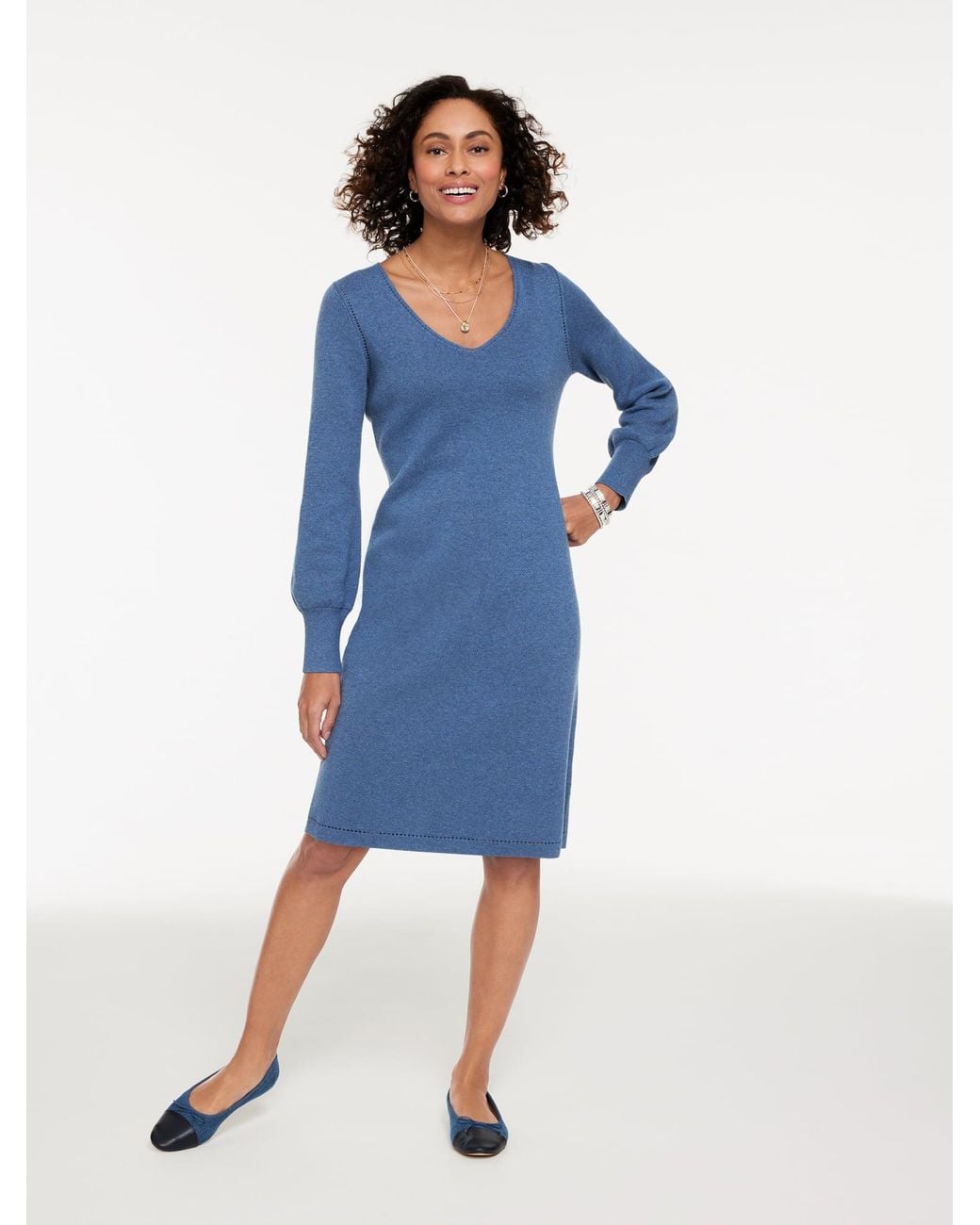 Talbots Blue Sweater Studio V-neck Midi Dress