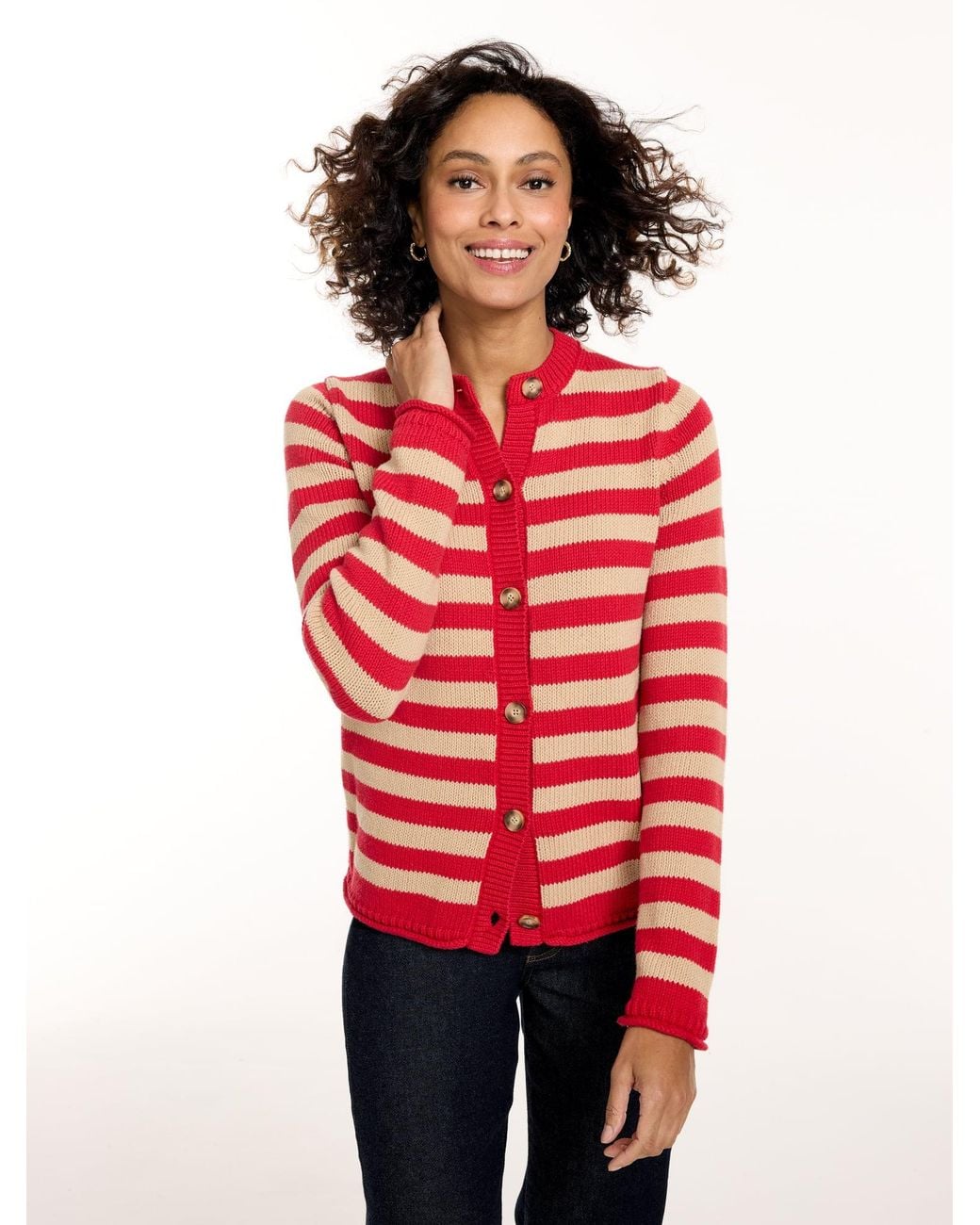 Talbots Red Roll Edge Cardigan Sweater