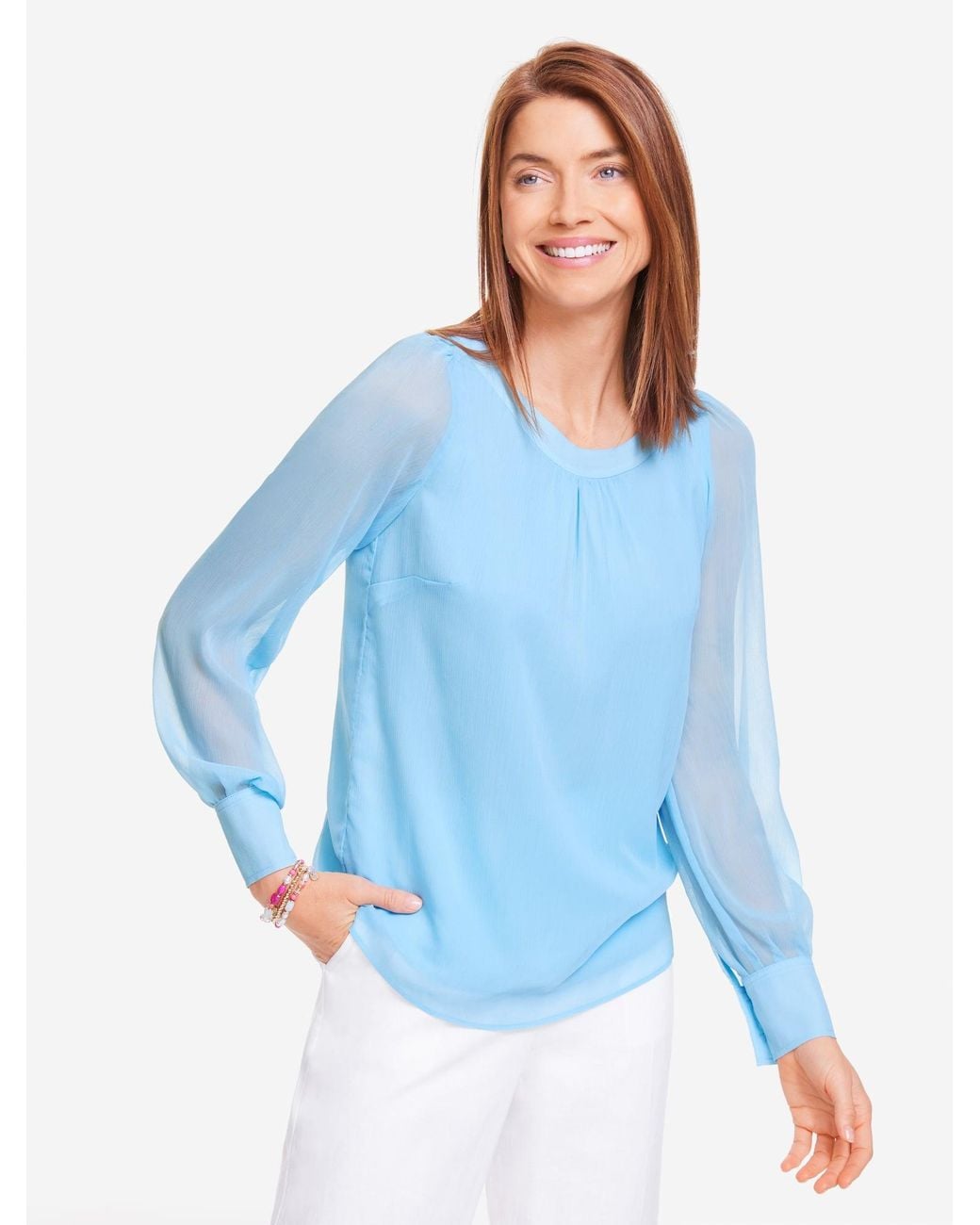 Talbots Blue Tie-back Crinkle Top