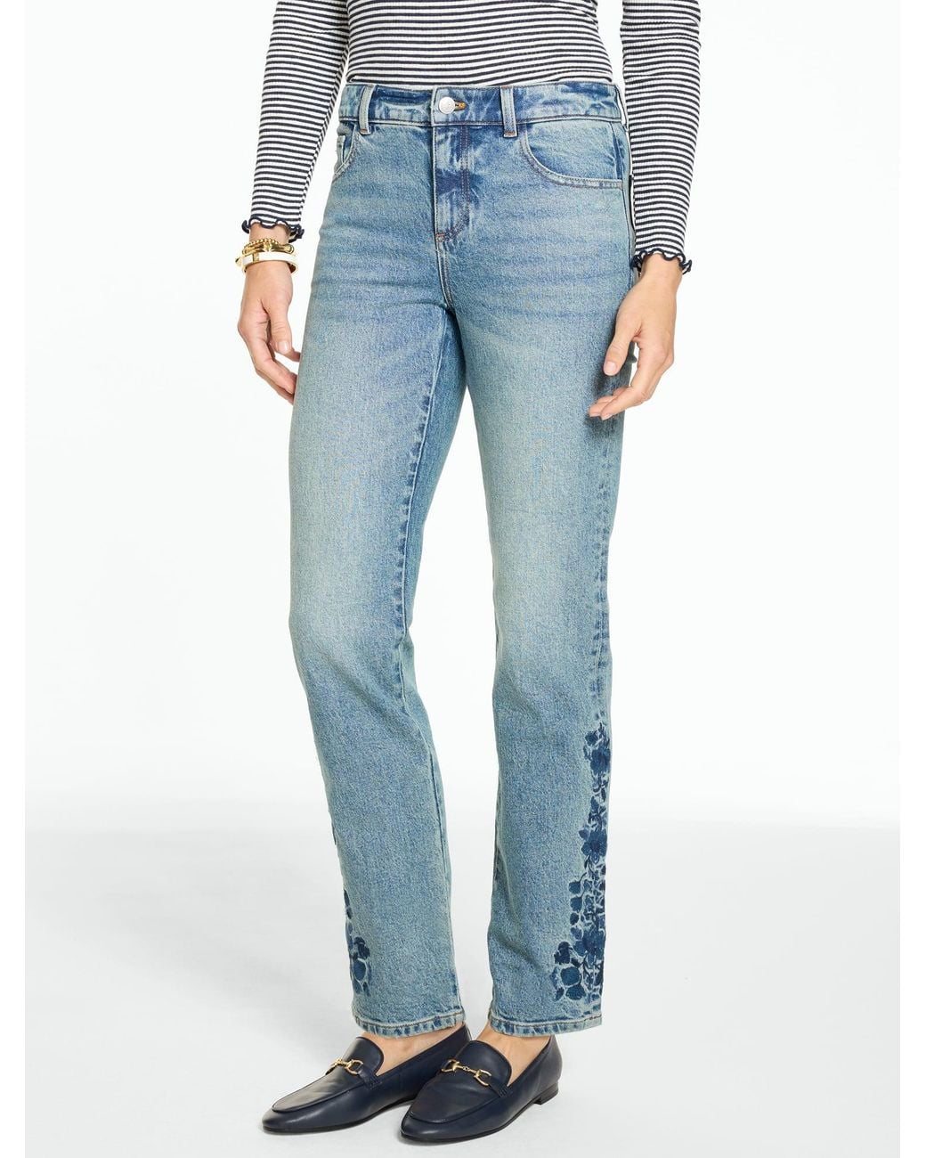 Talbots Blue Classic Relaxed Straight Leg Embroidered Jeans – Poppy Wash