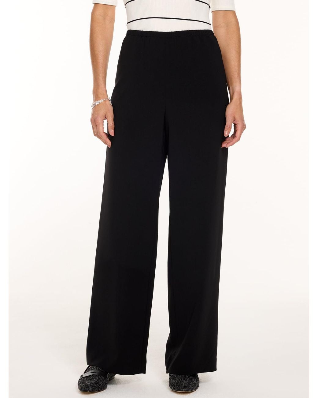 Talbots Black Polished Crepe Wide Leg Pull-on Pants
