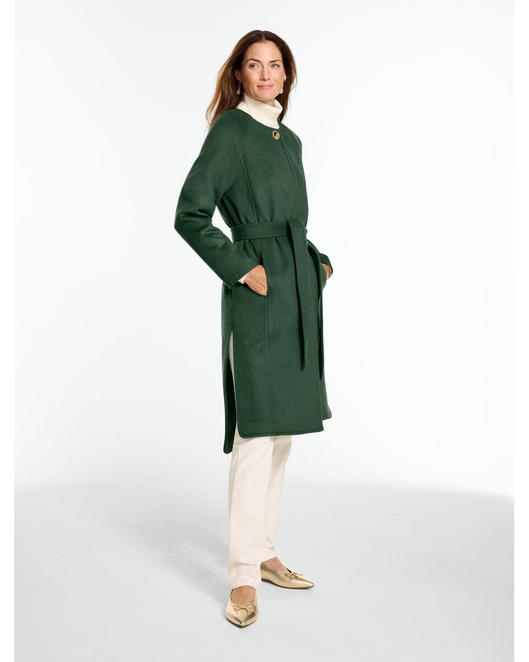 Talbots Green Belted Wool Blend Coat