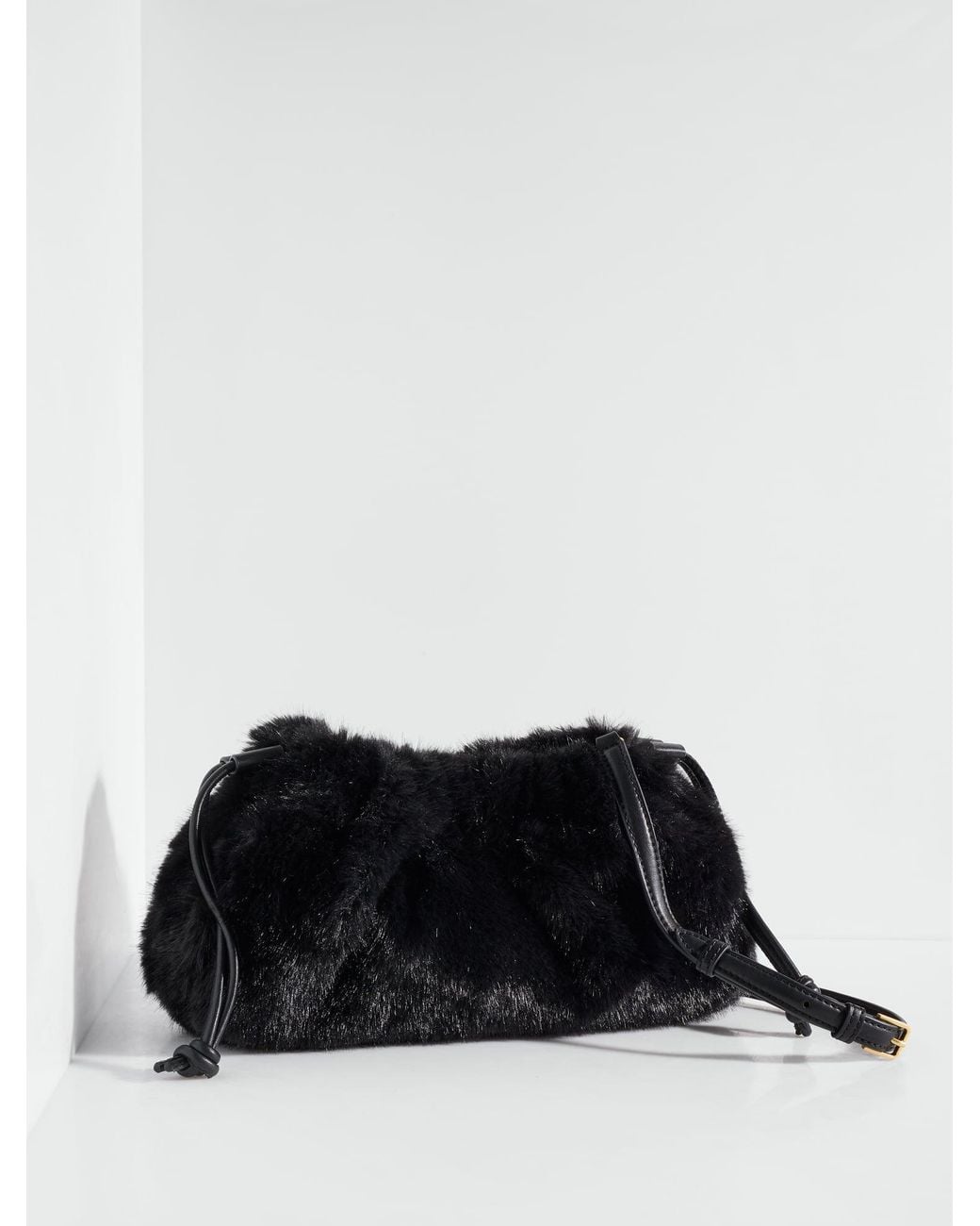 Talbots Black Serena Faux Fur Clutch