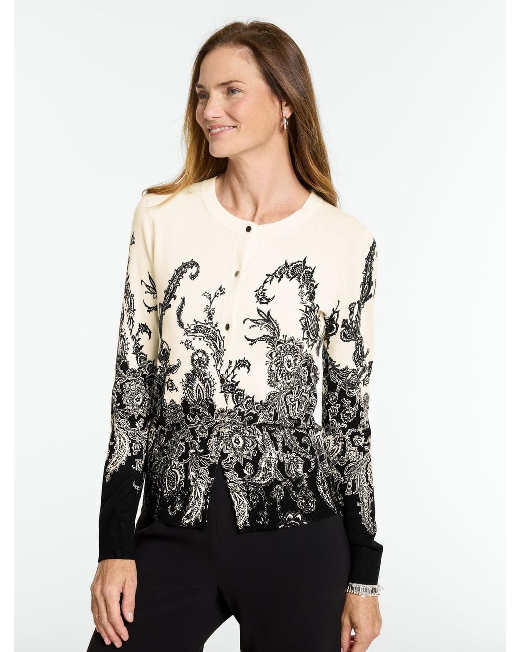 Talbots Black Occasion Crewneck Cardigan Sweater