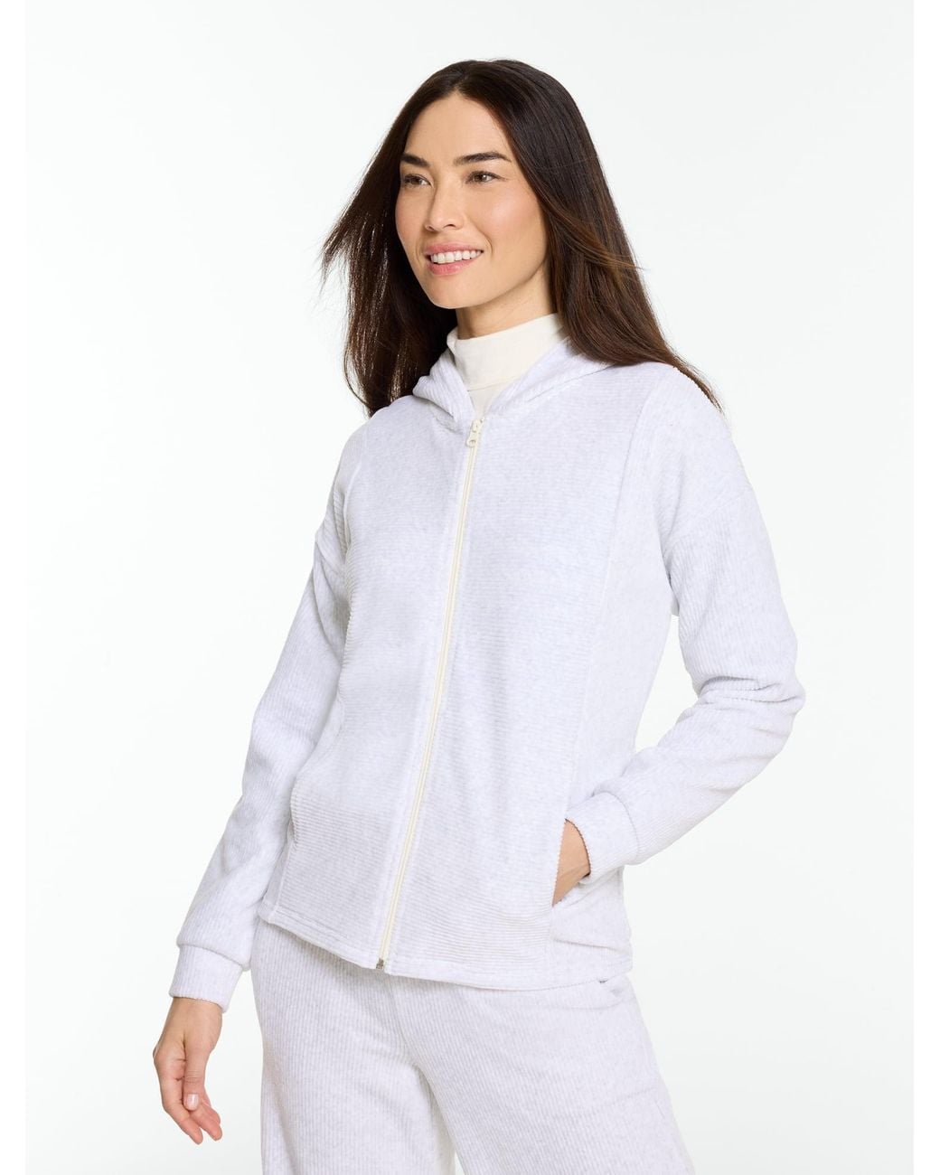 Talbots White Sky Lounge Velour Full-zip Hoodie