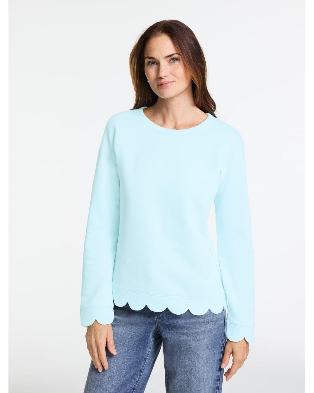 Talbots White Scalloped French Terry Sweatshirt