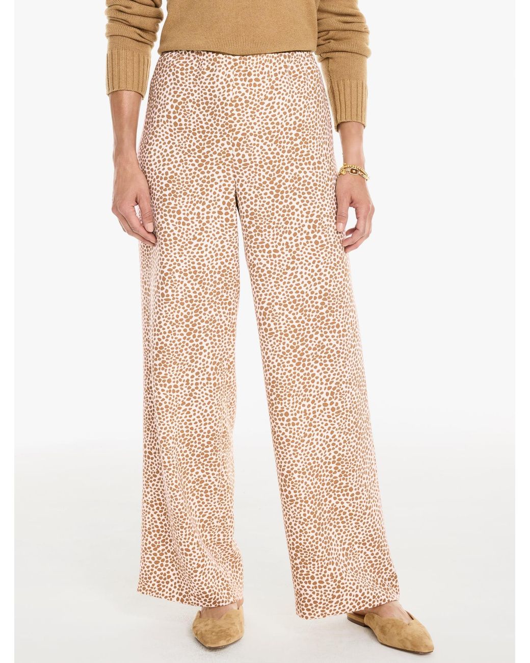 Talbots Natural Polished Crepe Wide Leg Pull-on Pants