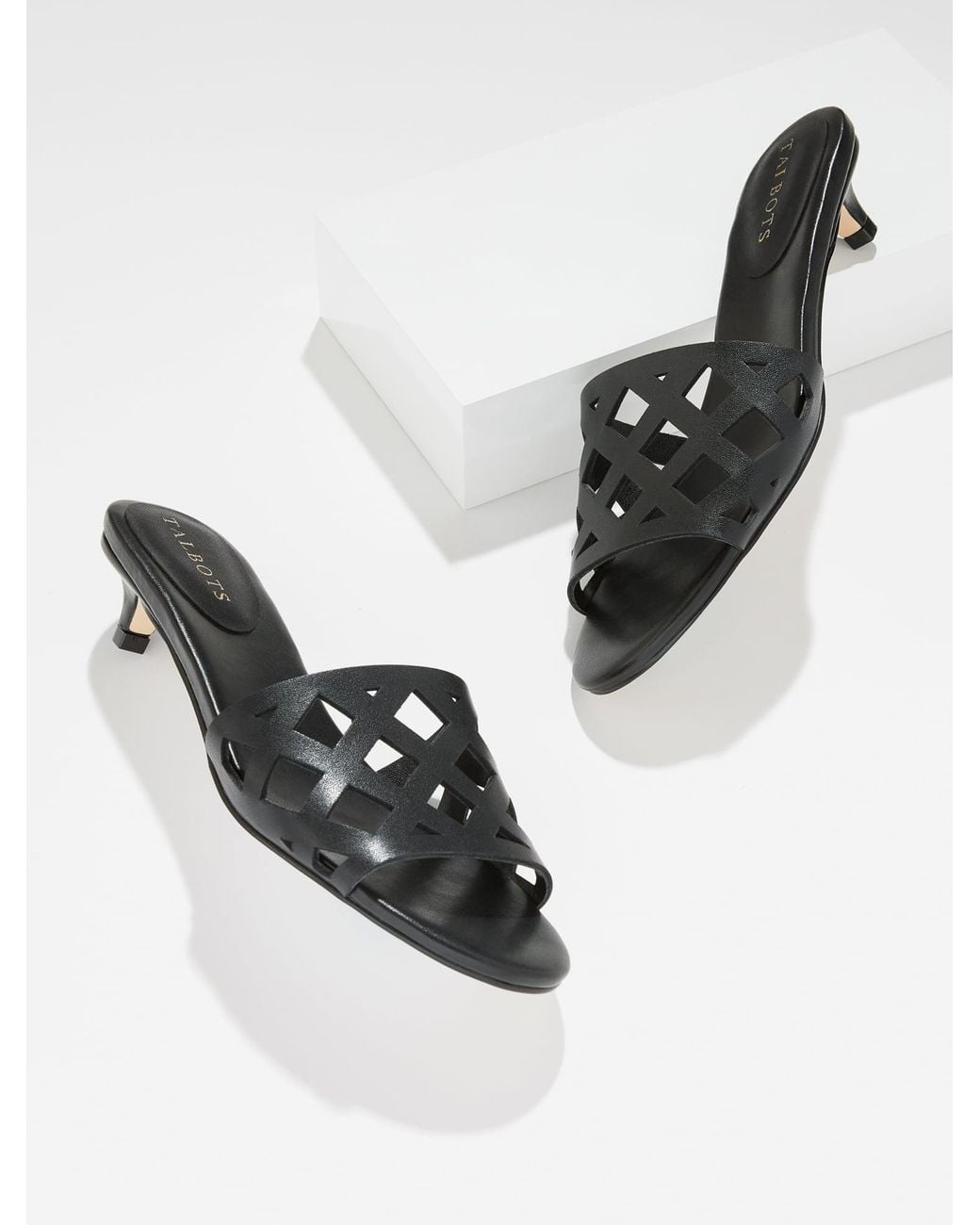 Talbots Black Raquel Perforated Vachetta Kitten Heel Mules