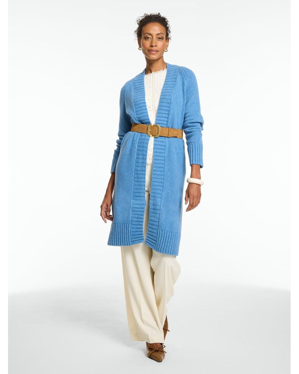 Talbots Blue Open Front Duster Cardigan Sweater