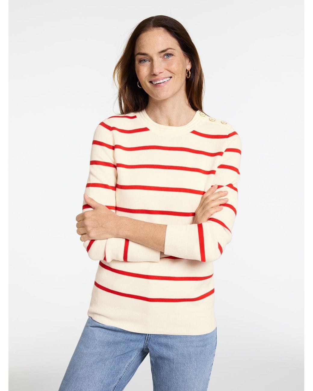 Talbots Gray Button Crewneck Pullover Sweater